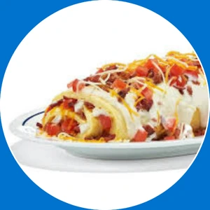 “Omelette loaded with crispy bacon and cheese.”