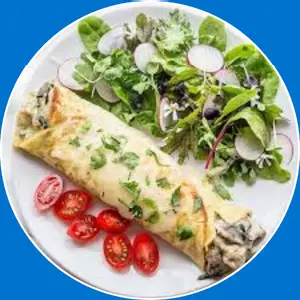 “Savory crepe filled with chicken, spinach, and creamy sauce.”