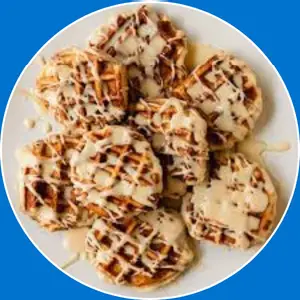 “Waffle with cinnamon swirl and sweet glaze.”