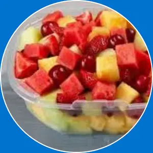 “Fresh seasonal fruit served in a cup.”