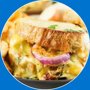 “Grilled sandwich with chicken, cheese, and southwestern flavors.”