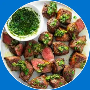 “Juicy steaks and tender steak tips served with sides.”