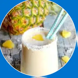 “Pineapple coconut smoothie with creamy coconut and sweet pineapple blended into a tropical, refreshing drink.”
