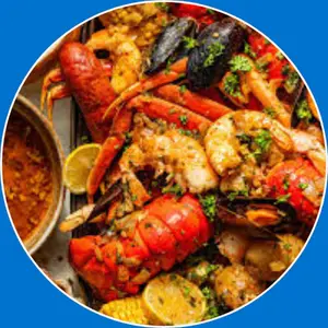 “Fresh seafood dishes served with sides.”