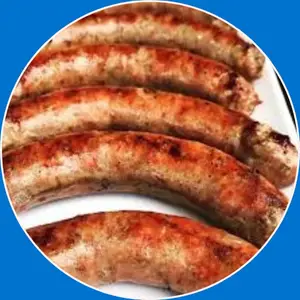 “Three savory sausage links.”