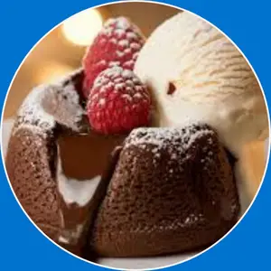 “Chocolate lava cake with a warm, gooey molten center inside a rich, moist chocolate cake.”