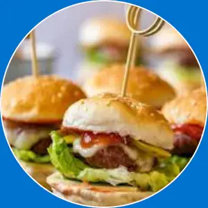 “Mini cheeseburger with a juicy beef patty, melted cheese, and a soft bun, served kid-friendly size.”