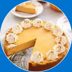 “Seasonal pumpkin spice cheesecake with a creamy spiced filling and graham crust, topped with autumn-inspired flavors.”