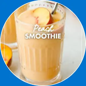 “Peach Passion smoothie made with sweet, ripe peaches blended into a smooth, refreshing fruity drink.”