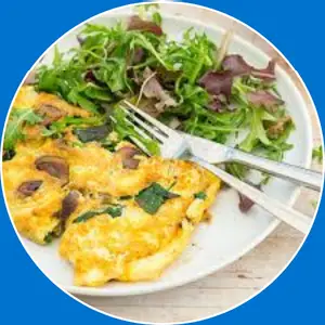 “Omelette with fresh spinach and mushrooms.”